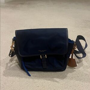 Tory Burch Dark Blue Crossbody Bag with Gold Details